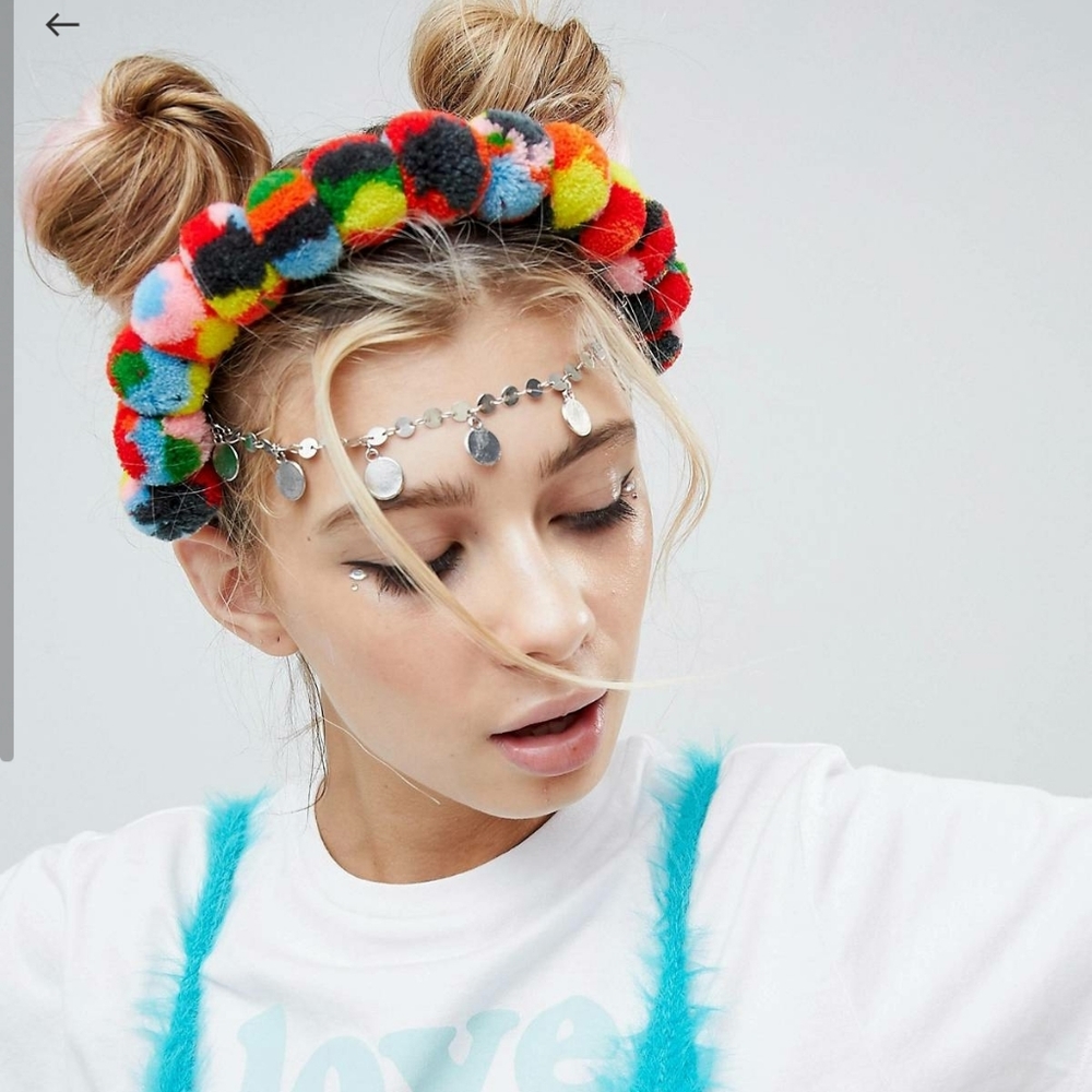 COPY - Asos Designs Pom Pom & Disc Chain Headband Womens